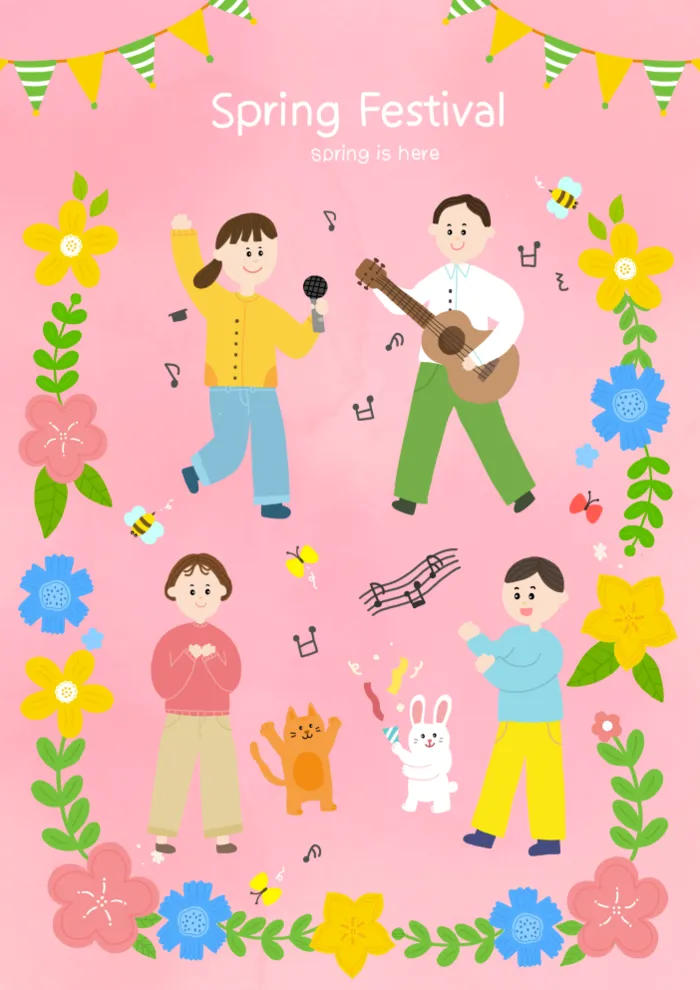 春天插画psd模版下载