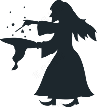 卡通万圣节女巫剪影