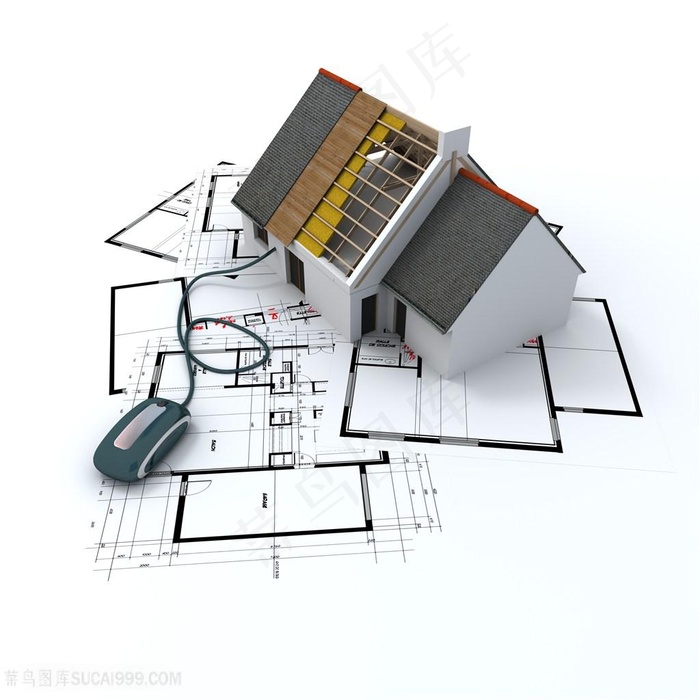 图纸上建筑模型设计高清图片