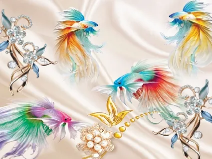 雕塑孔雀鱼群背景墙