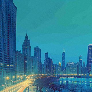 夜晚城市建筑高楼大厦，CBD写字楼