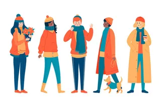 冬天服饰服装冬装穿冬装保暖冬季卡通人物男女装Ai矢量图片素材