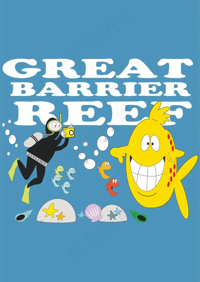 潜水员 海洋生物 贝壳cdr矢量模版下载