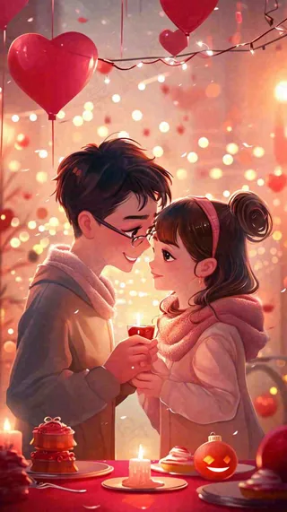 甜蜜情人节情侣爱情陪伴，爱心520温馨