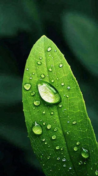 春天树叶草叶上晶莹剔透的水珠，雨水摄影图