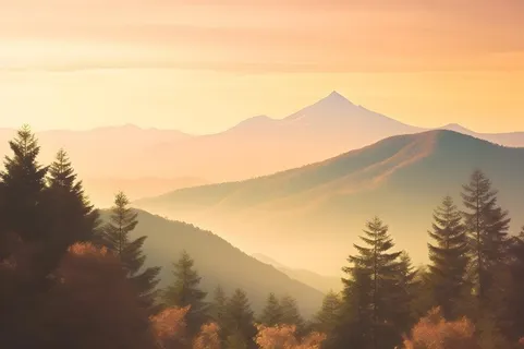 落日秋天树叶黄色山脉意境背景 落日秋天树叶黄色山脉意境背景