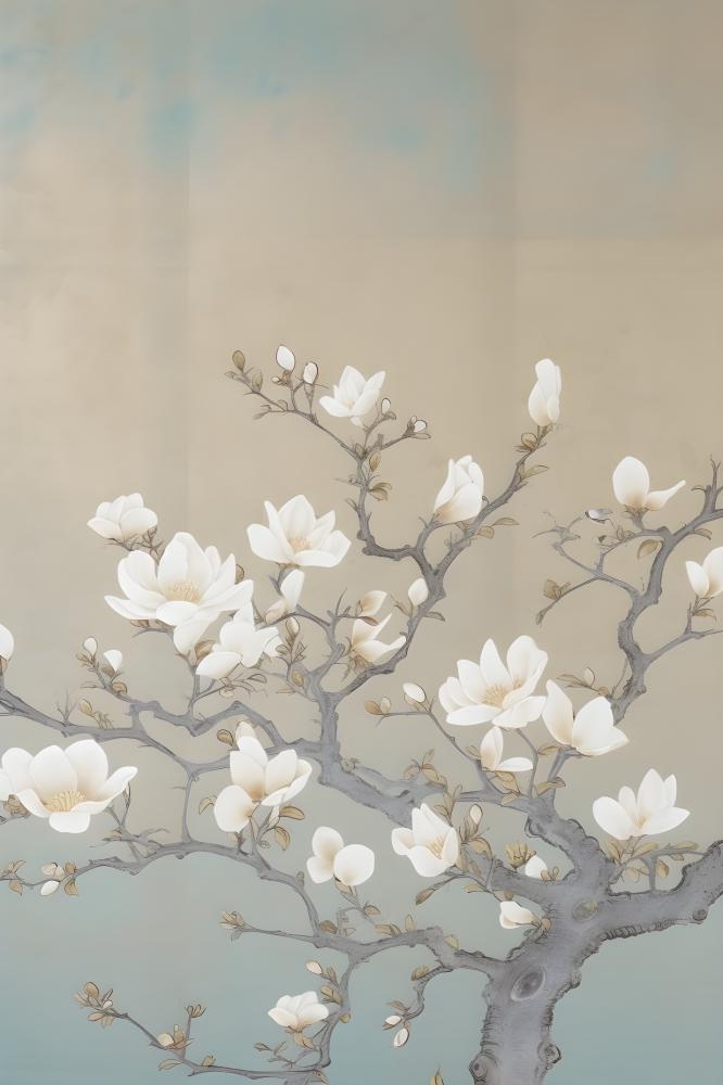 花朵白色国风简约背景(2400x3600)