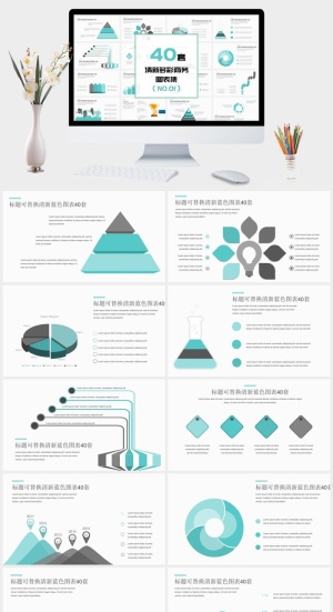40套清新多彩商务图表集PPT模板