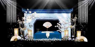 新中式蓝色清新婚礼迎宾区效果图