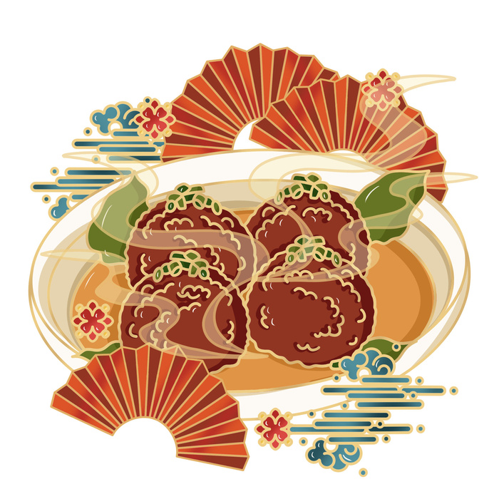 国潮中国风传统小吃食物地方特色菜美食元素插画海报图片素材psd模版下载