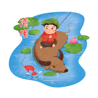 清明清明节卡通牧童骑着牛过河