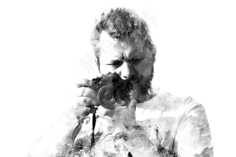 拿着相机的男士黑白高清图片