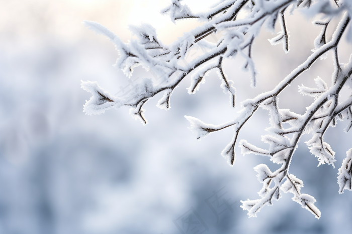 冬季白雪覆盖树枝雾凇雪景摄影图(4032x2688)