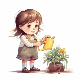 春夏小女孩在给绿植浇水插画海报素材背景