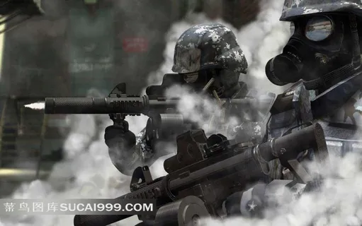 用带消音器的步枪射击的士兵 用带消音器的步枪射击的士兵