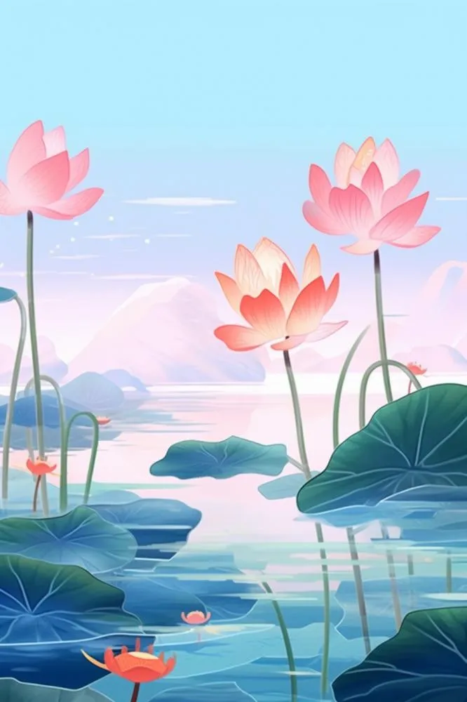 蓝色光影清新荷花背景