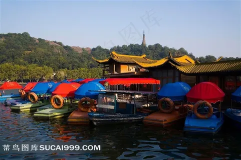 杭州西湖湖泊船只素材