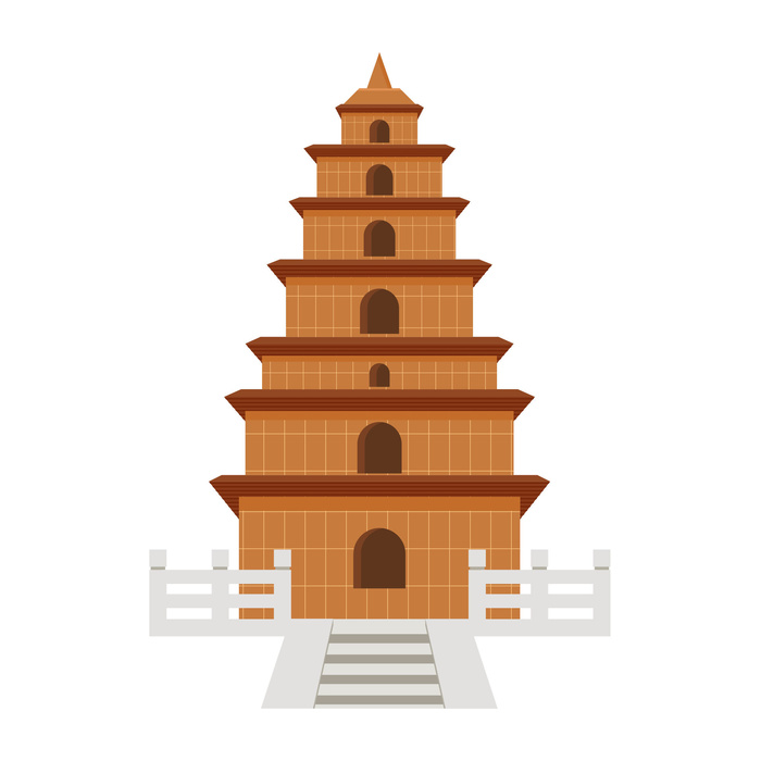 复古中国风国潮古建筑插画手绘高楼古塔AI素材亭子png免抠图