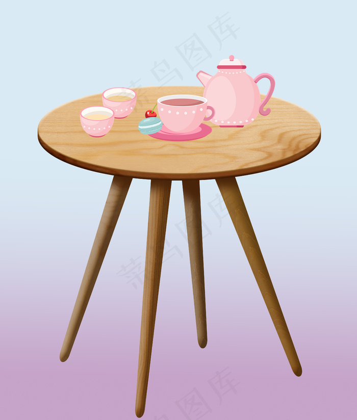 小清新粉色咖啡餐具北欧木艺茶几