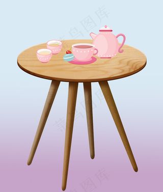 小清新粉色咖啡餐具北欧木艺茶几