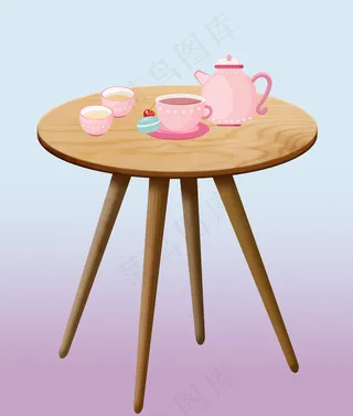 小清新粉色咖啡餐具北欧木艺茶几