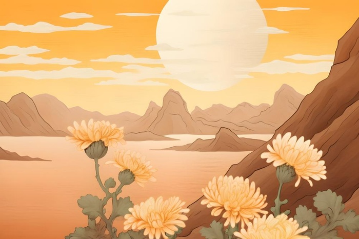 橙色意境菊花节日背景