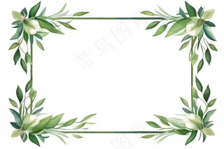 绿叶边框水彩插画卡通免抠