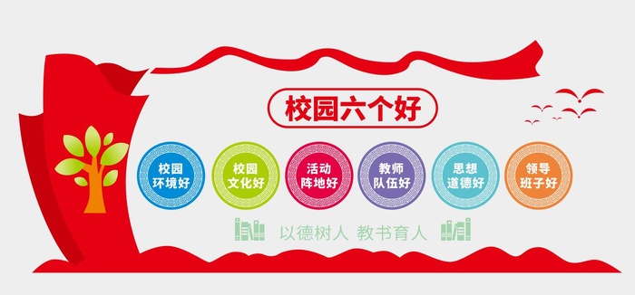 简约大气校园六个好文化墙cdr矢量模版下载