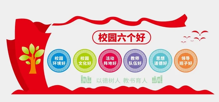 简约大气校园六个好文化墙cdr矢量模版下载