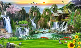 流水生财花园麋鹿背景风景