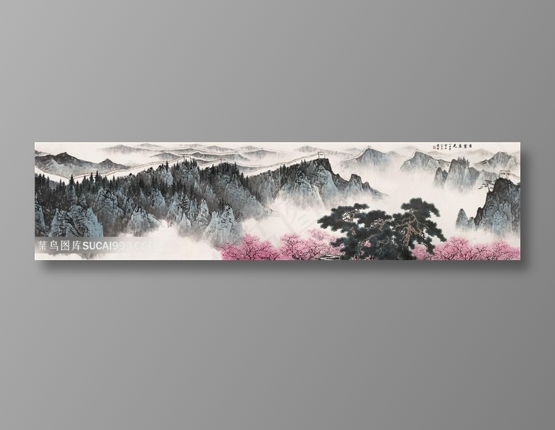 白雪石唯美水墨山脉风景画装饰画