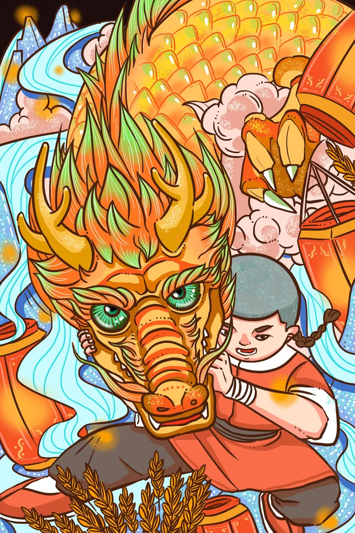 二月二龙抬头插画海报PSD文件psd模版下载