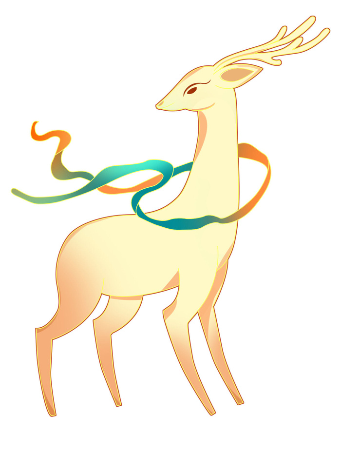 手绘国潮中国风敦煌神话九色鹿仙鹿麋鹿白鹿插画装饰PSD设计素材