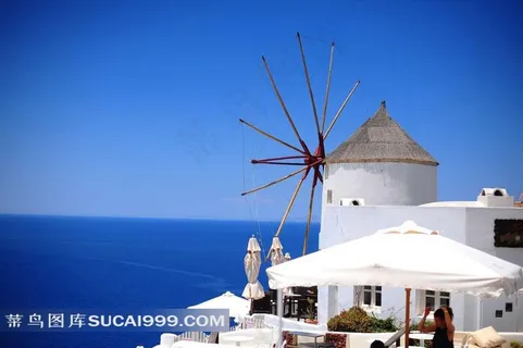 唯美爱琴海风车建筑风光