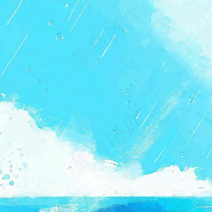 夏天海边蓝天白云水彩画(1024x1024)