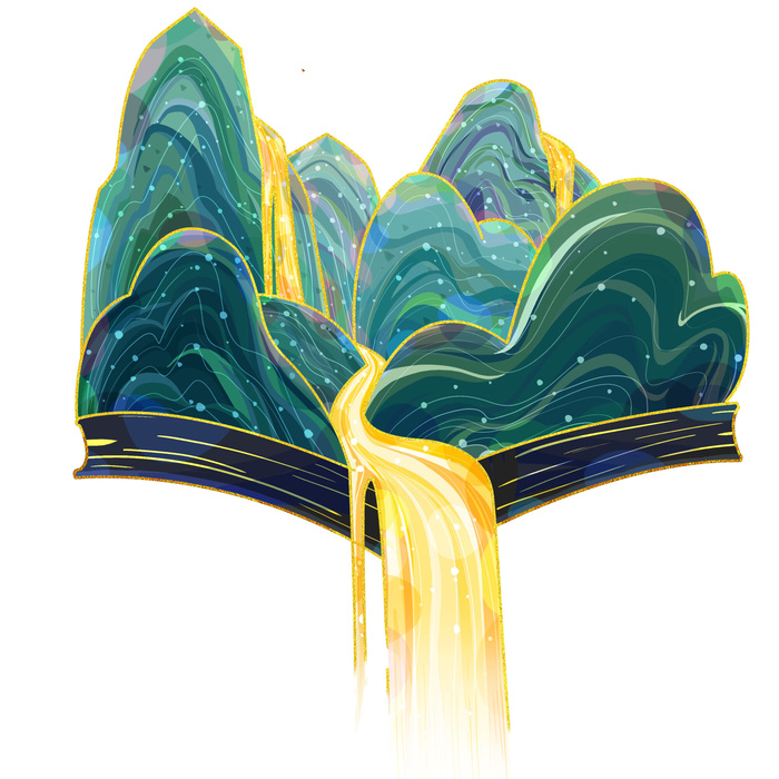 中国风国潮山水插画祥云中式手绘烫金线条元素png装饰背景PSD素材