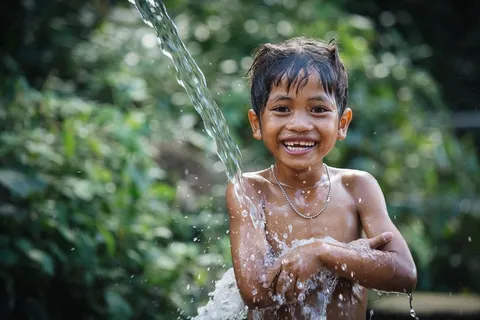 儿童浴男孩小男孩洗澡微笑