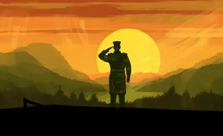 军人剪影背影敬礼夕阳背景