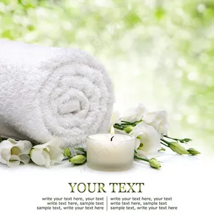 白色毛巾蜡烛鲜花图片