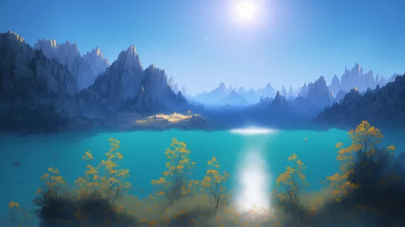 美丽大气写意风景背景壁纸插画-临山江