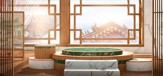 中国风国潮电商促销首页海报C4D背景图3D场景立体设计PSD素材模板