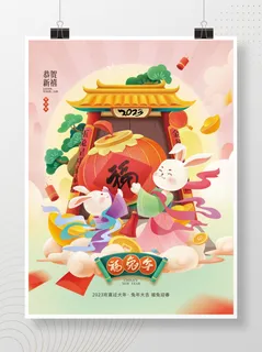 2023兔年国潮插画海报