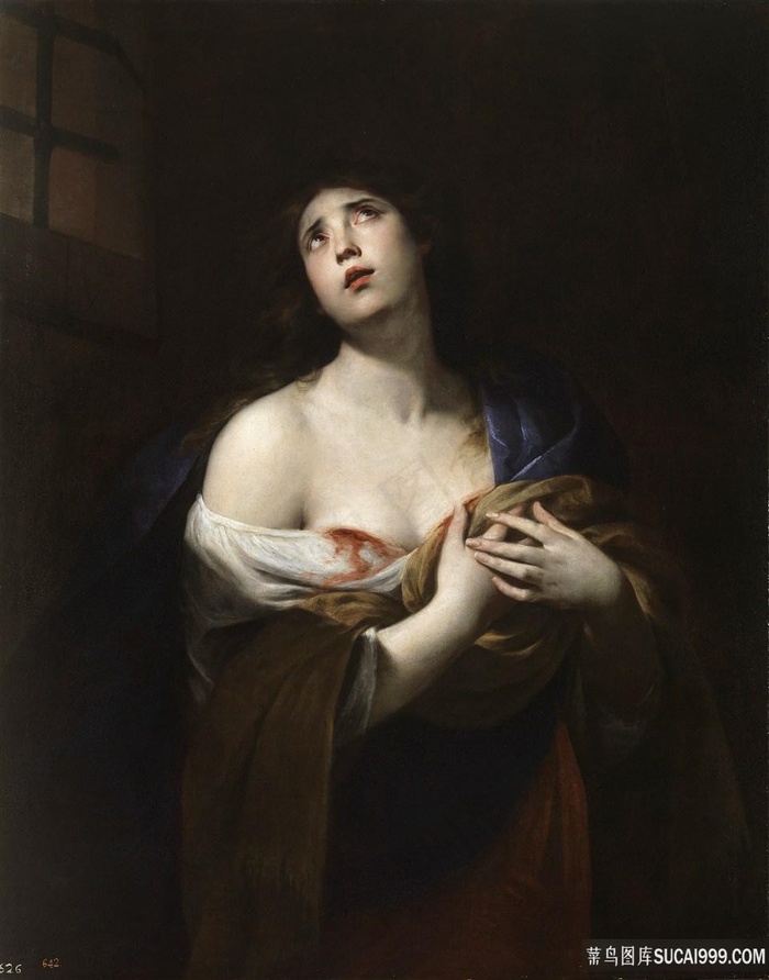 手捧胸部的美女油画装饰画