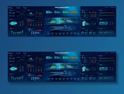 深色科技感酷炫可视化数据大屏仪表盘驾驶舱UI界面PSD模板素材