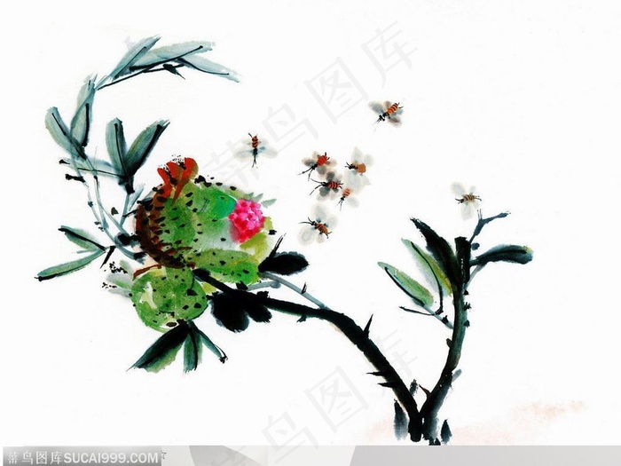 昆虫水墨画-萤火虫国画