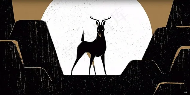 麋鹿壁画黑白质感