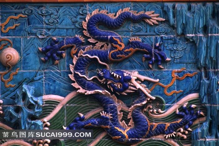 中国传统龙纹图案青龙戏珠浮雕
