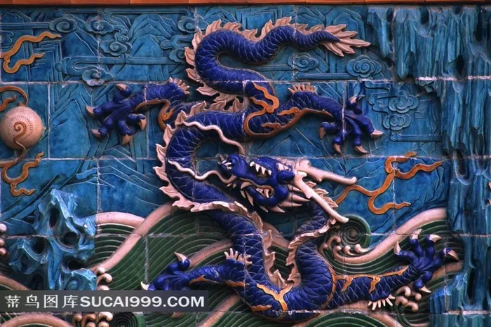 中国传统龙纹图案青龙戏珠浮雕