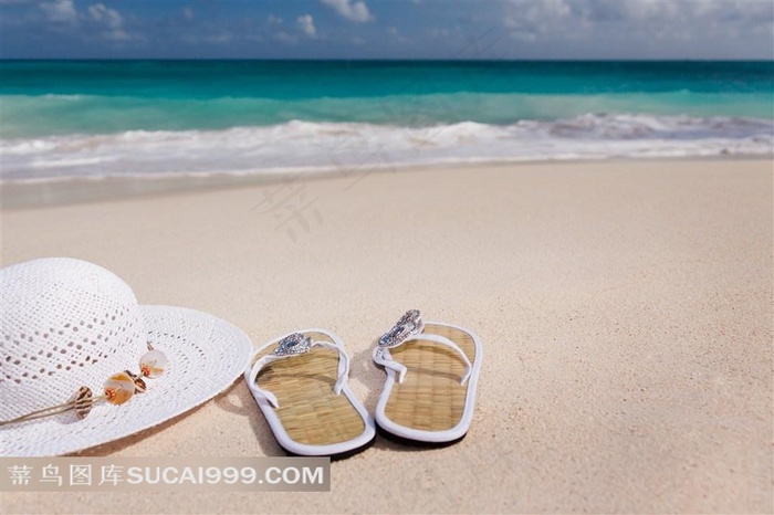 蓝色大海沙滩静物图片