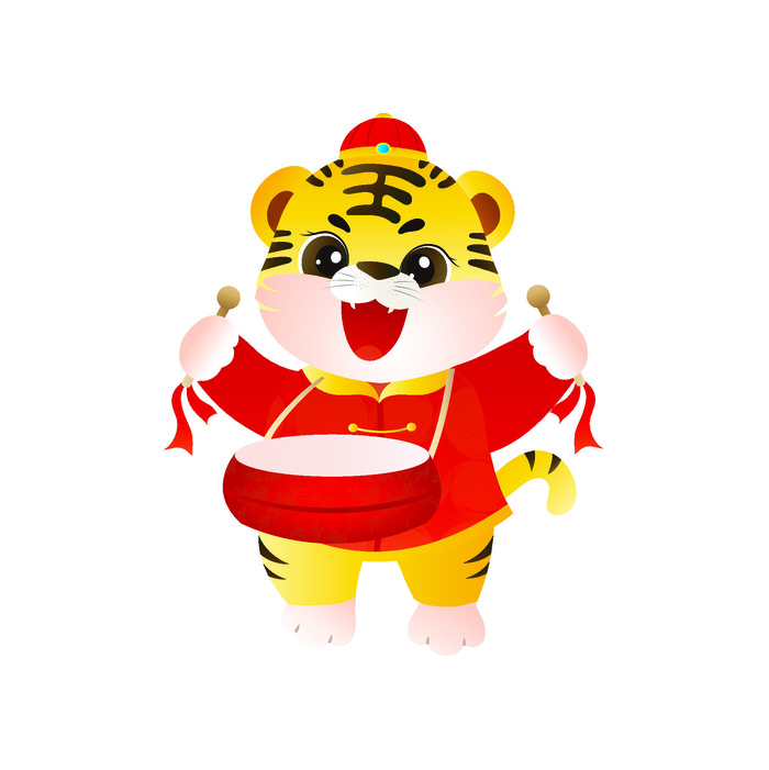 手绘2022虎年新年春节卡通老虎形象IP插画元素AI设计素材图案